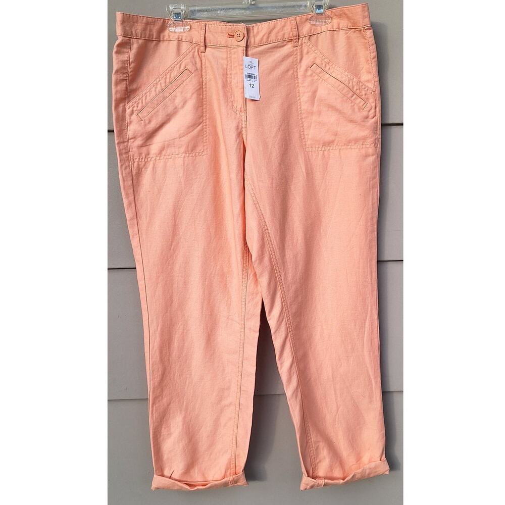 LOFT Linen Cotton Capri Ankle Casual Summer Pants Peach Orange Salmon Size 12